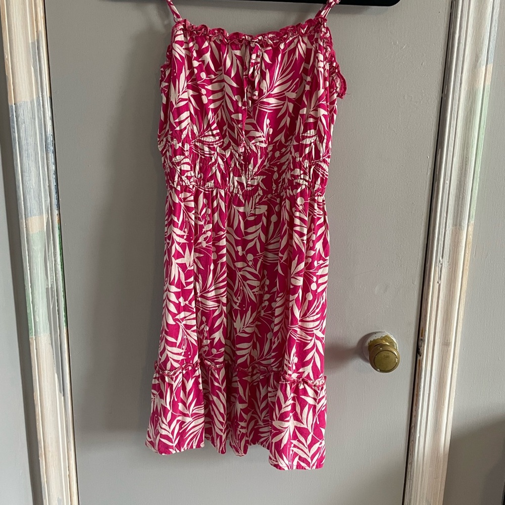 June & Hudson Pink and White Leaf Print A-Line Skirt